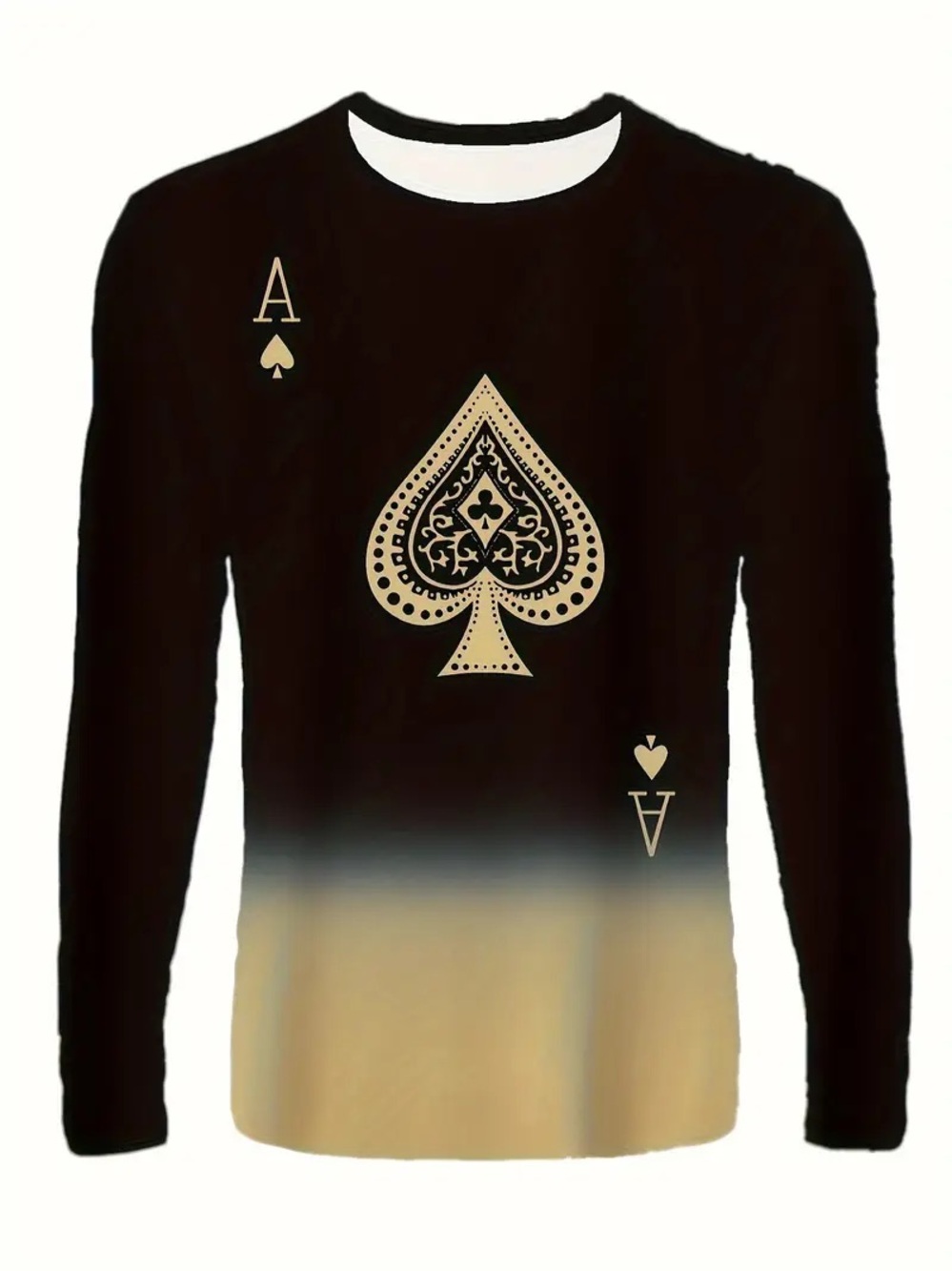Ace of Spades Ombre Long Sleeve Tee Casino - Black & Gold Men’s Size 2XL XXL
